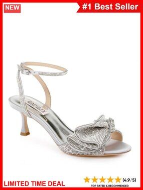 Kitten Heel Satin Ankle Strap Rhinestone Embellished Heeled Sandals Formal